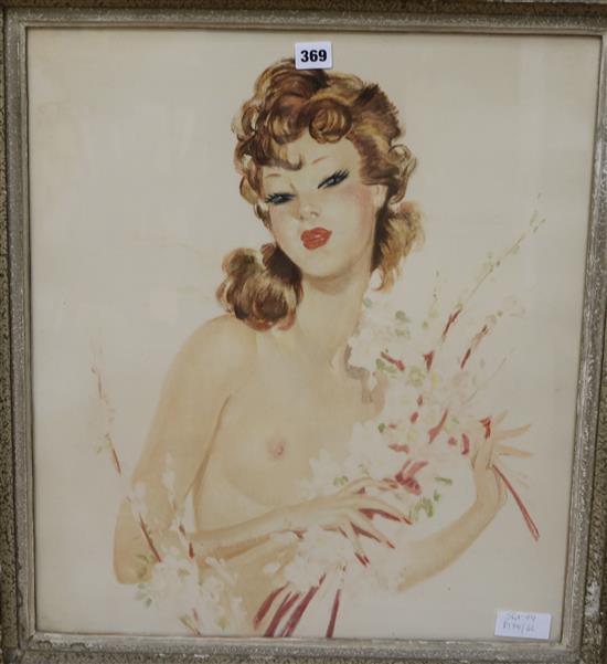 After Domergue colour print of a lady, 56 x 49cm